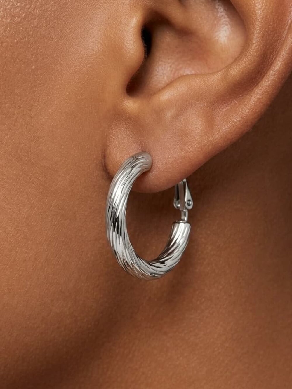 3/$35 Silver Twisted Hoop Earrings Thick Grooved Ribbed Medium Hoops NWT